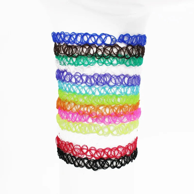 100 Pcs Cute Girls Gothic Tattoo Choker Necklace Women Punk Stretch Tattoo Bracelet Female Jewelry Wedding Party Friends Gift