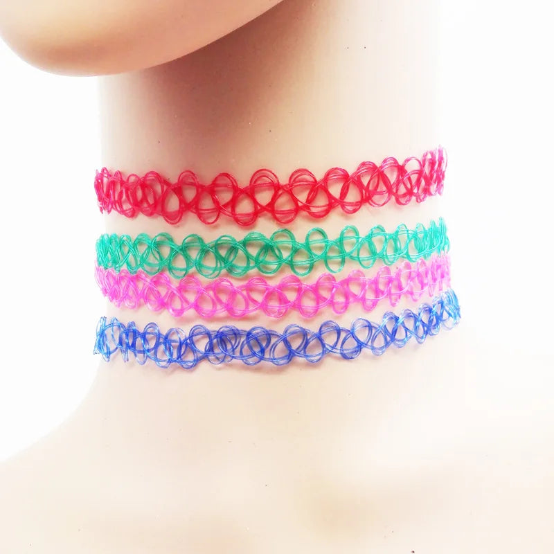 100 Pcs Cute Girls Gothic Tattoo Choker Necklace Women Punk Stretch Tattoo Bracelet Female Jewelry Wedding Party Friends Gift