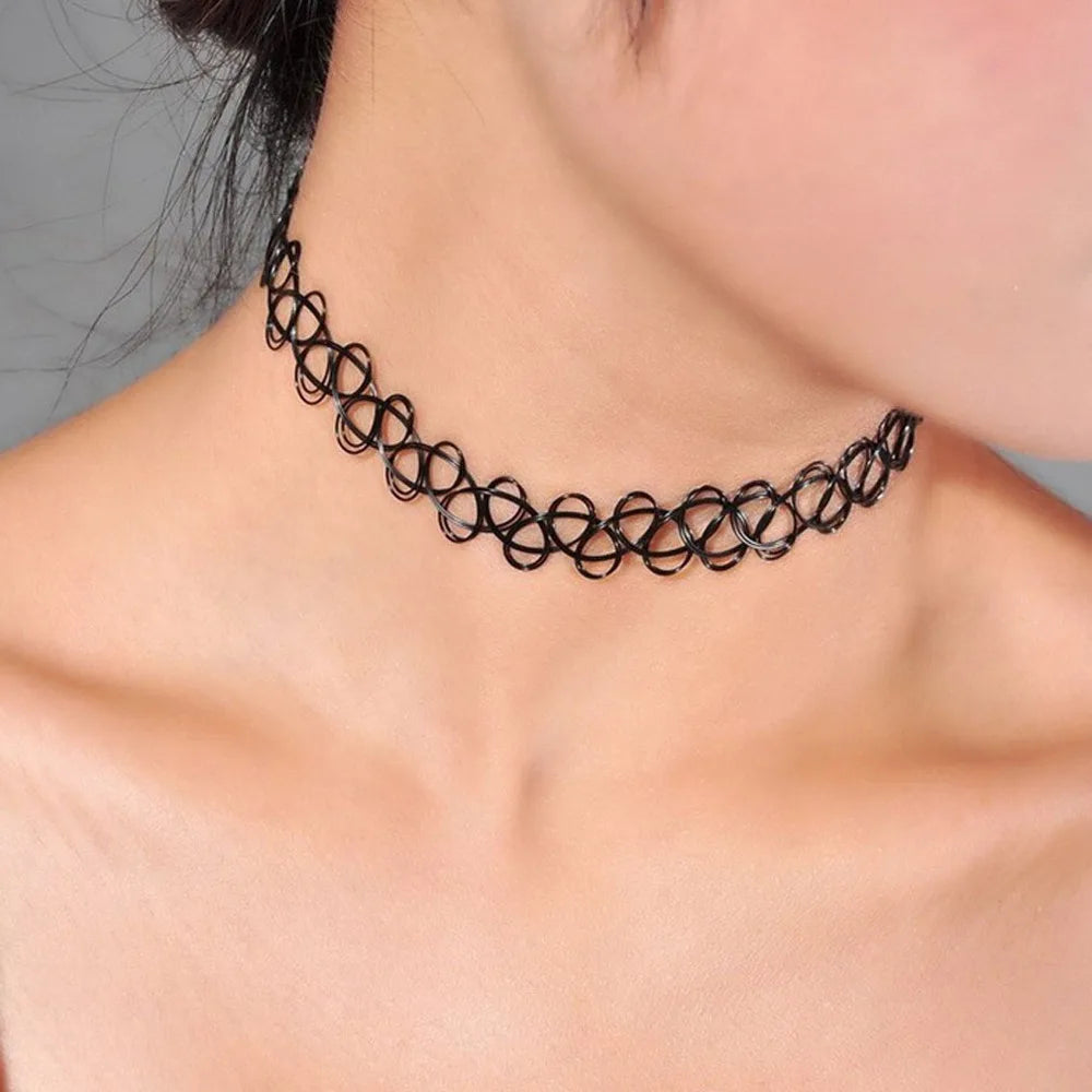 100 Pcs Cute Girls Gothic Tattoo Choker Necklace Women Punk Stretch Tattoo Bracelet Female Jewelry Wedding Party Friends Gift
