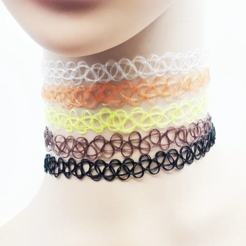 100 Pcs Cute Girls Gothic Tattoo Choker Necklace Women Punk Stretch Tattoo Bracelet Female Jewelry Wedding Party Friends Gift