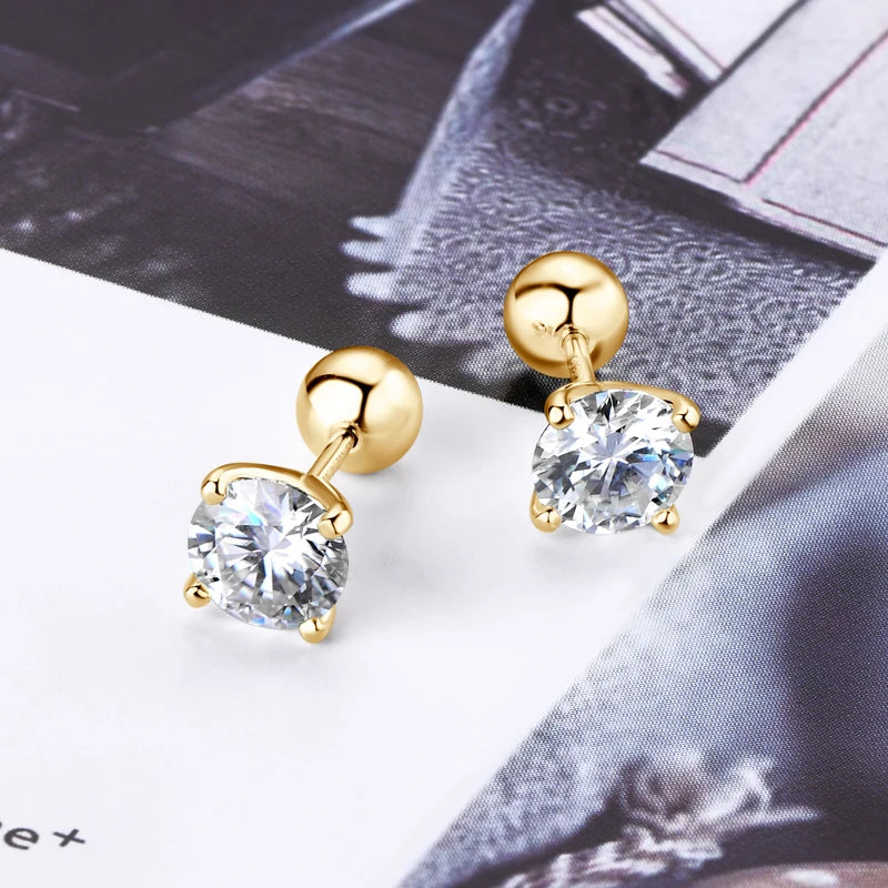 Lnngy 6.5mm 1CT Moissanite Diamond Earring Pendientes 925 Sterling Silver Piercing Stud Earrings For Women Pierced  Jewelry