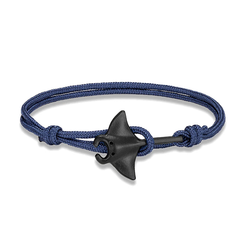 Sea Style Camping Paracord Cute Manta Ray Rope Bracelet Men Women Beach Lovers Jewelry Wrap Metal Hooks