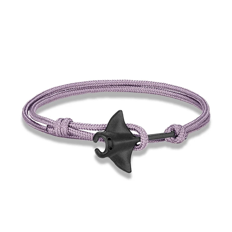 Sea Style Camping Paracord Cute Manta Ray Rope Bracelet Men Women Beach Lovers Jewelry Wrap Metal Hooks