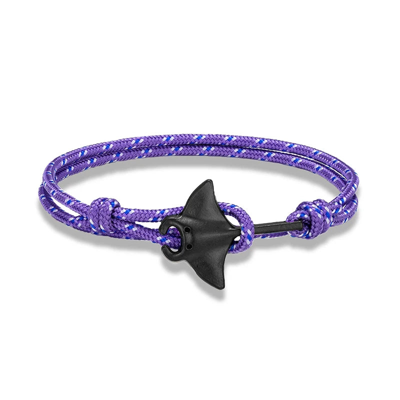 Sea Style Camping Paracord Cute Manta Ray Rope Bracelet Men Women Beach Lovers Jewelry Wrap Metal Hooks