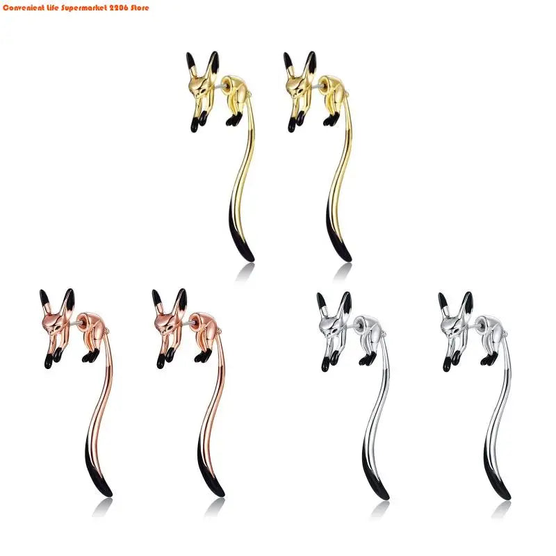 1 Pair Fox Drop Dangle Earrings for Women Animal Fashion Jewelry Mini Fox Animal Lover Girls Stud Earrings Long Tail Earring