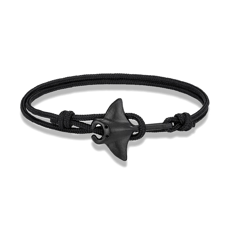 Sea Style Camping Paracord Cute Manta Ray Rope Bracelet Men Women Beach Lovers Jewelry Wrap Metal Hooks