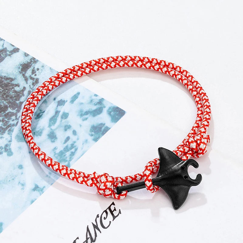 Sea Style Camping Paracord Cute Manta Ray Rope Bracelet Men Women Beach Lovers Jewelry Wrap Metal Hooks
