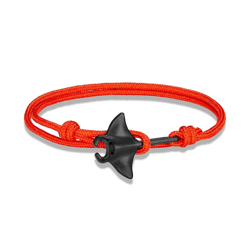 Sea Style Camping Paracord Cute Manta Ray Rope Bracelet Men Women Beach Lovers Jewelry Wrap Metal Hooks