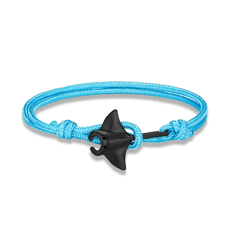 Sea Style Camping Paracord Cute Manta Ray Rope Bracelet Men Women Beach Lovers Jewelry Wrap Metal Hooks