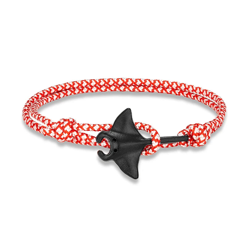 Sea Style Camping Paracord Cute Manta Ray Rope Bracelet Men Women Beach Lovers Jewelry Wrap Metal Hooks