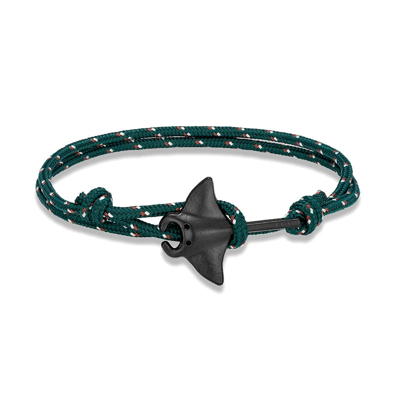 Sea Style Camping Paracord Cute Manta Ray Rope Bracelet Men Women Beach Lovers Jewelry Wrap Metal Hooks
