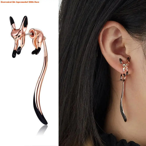 1 Pair Fox Drop Dangle Earrings for Women Animal Fashion Jewelry Mini Fox Animal Lover Girls Stud Earrings Long Tail Earring
