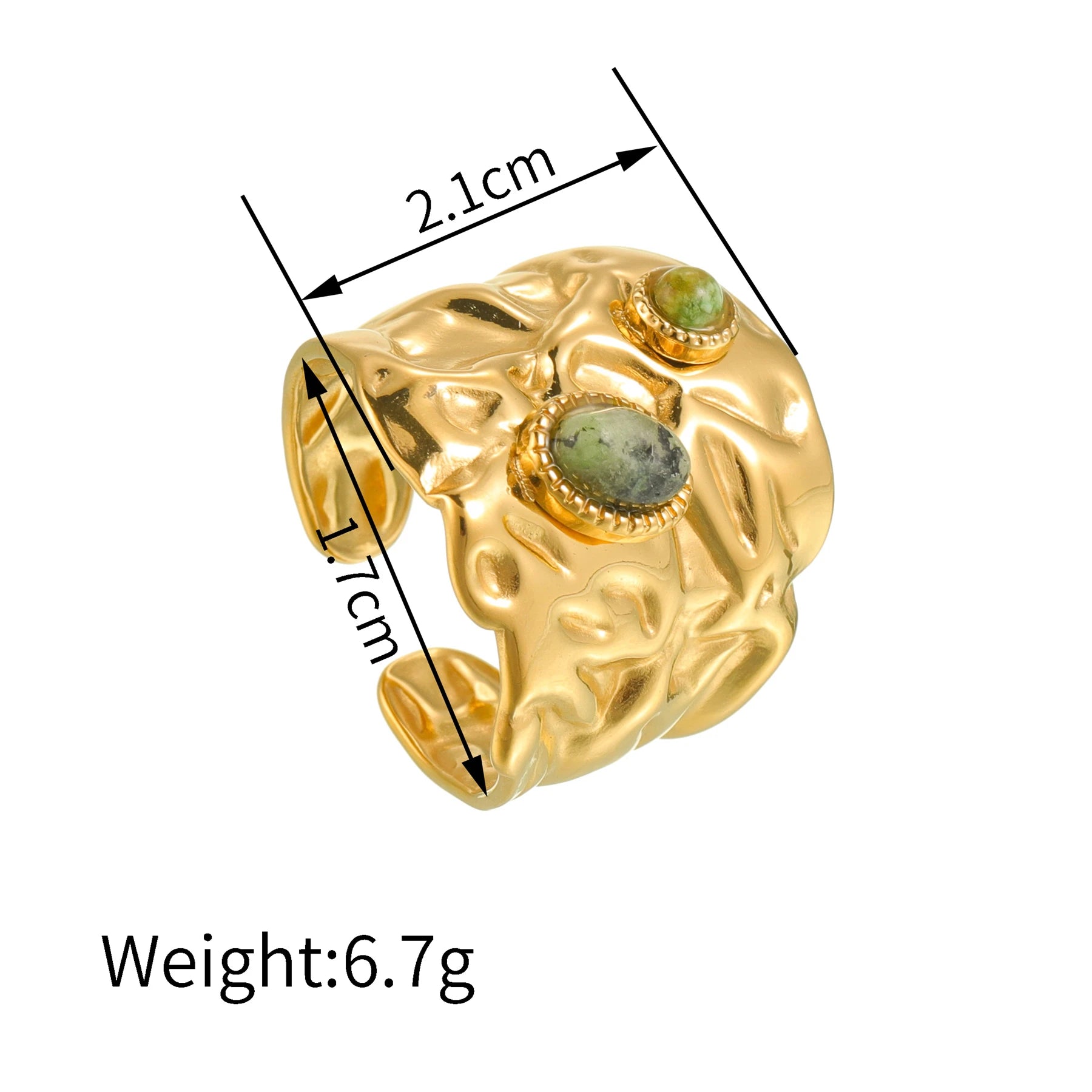 Seakissky High-quality Stainless Steel Gold Color Waterproof Natural Stone Jewelry Gift French Vintage Heavy Open Ring For Women