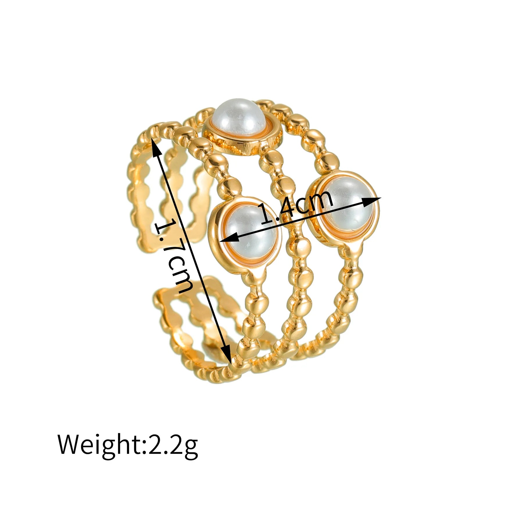 Seakissky High-quality Stainless Steel Gold Color Waterproof Natural Stone Jewelry Gift French Vintage Heavy Open Ring For Women