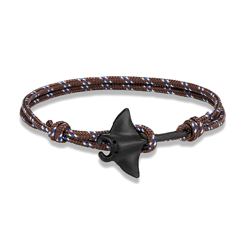 Sea Style Camping Paracord Cute Manta Ray Rope Bracelet Men Women Beach Lovers Jewelry Wrap Metal Hooks