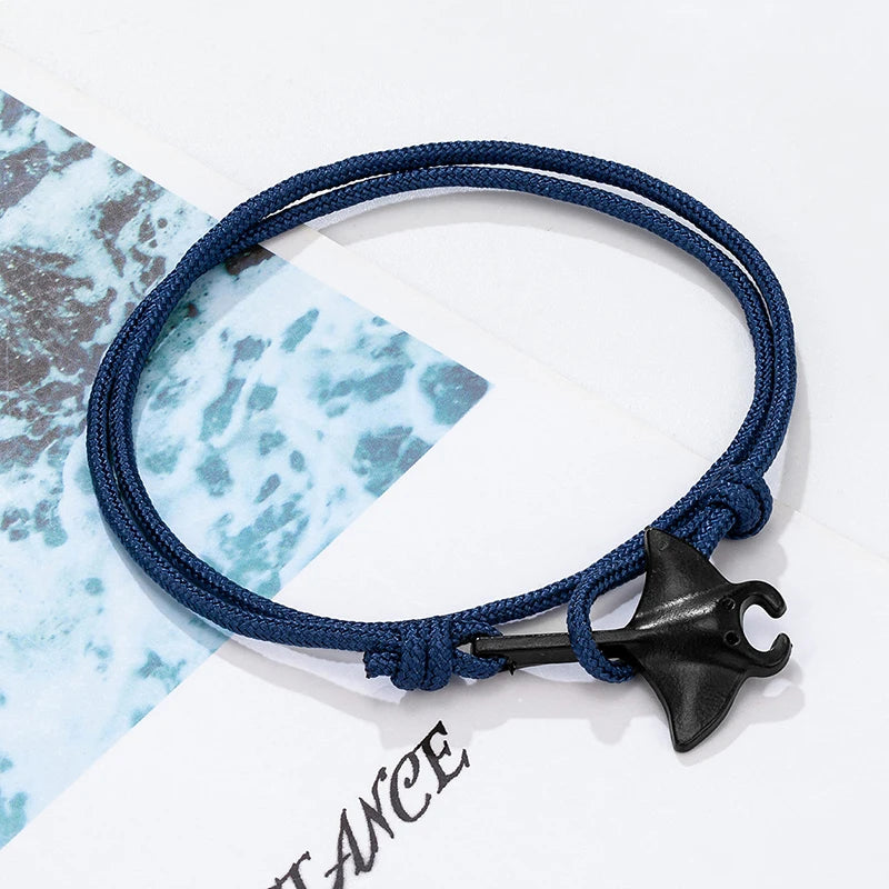 Sea Style Camping Paracord Cute Manta Ray Rope Bracelet Men Women Beach Lovers Jewelry Wrap Metal Hooks