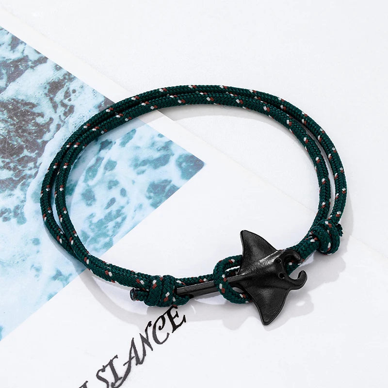Sea Style Camping Paracord Cute Manta Ray Rope Bracelet Men Women Beach Lovers Jewelry Wrap Metal Hooks