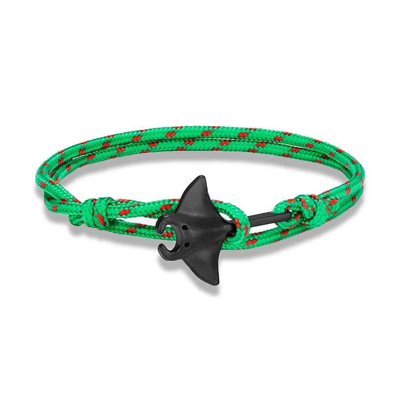 Sea Style Camping Paracord Cute Manta Ray Rope Bracelet Men Women Beach Lovers Jewelry Wrap Metal Hooks