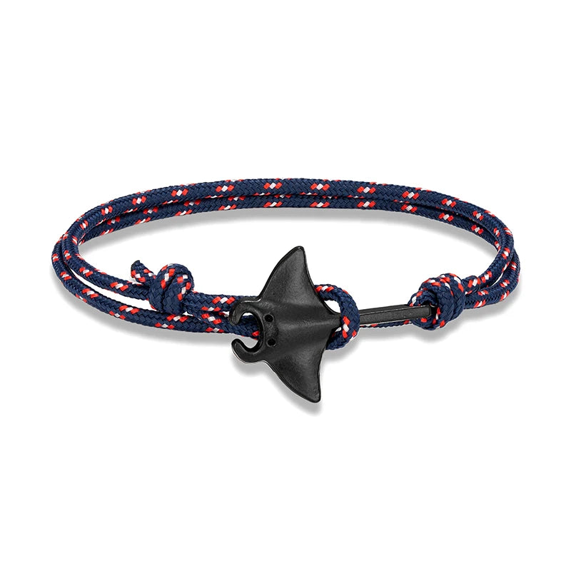 Sea Style Camping Paracord Cute Manta Ray Rope Bracelet Men Women Beach Lovers Jewelry Wrap Metal Hooks